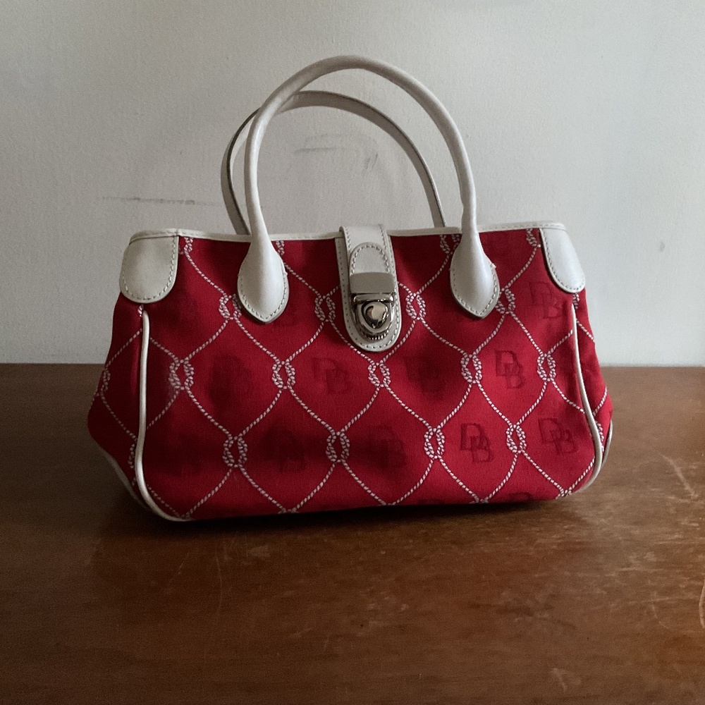 Dooney & Bourke Red Quilted DB Satchel with White Leather Trim